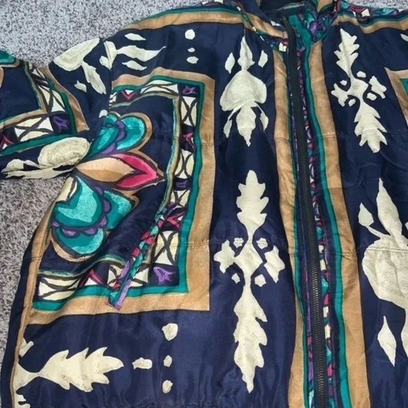 Vintage 90’s Stunt Sports 100% Silk Boho/Southwestern/Aztec Bomber Jacket Sz 2X - Picture 14 of 15